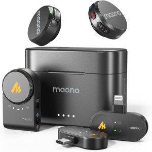 Microfone de Lapela Sem Fio Maono Wave T5 Preto WM650 PA3 Combo