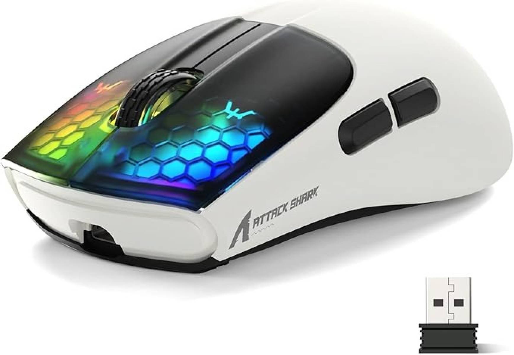 Mouse Gamer Attack Shark X5 RGB Sem Fio /USB-C, leve 49 g, Branco