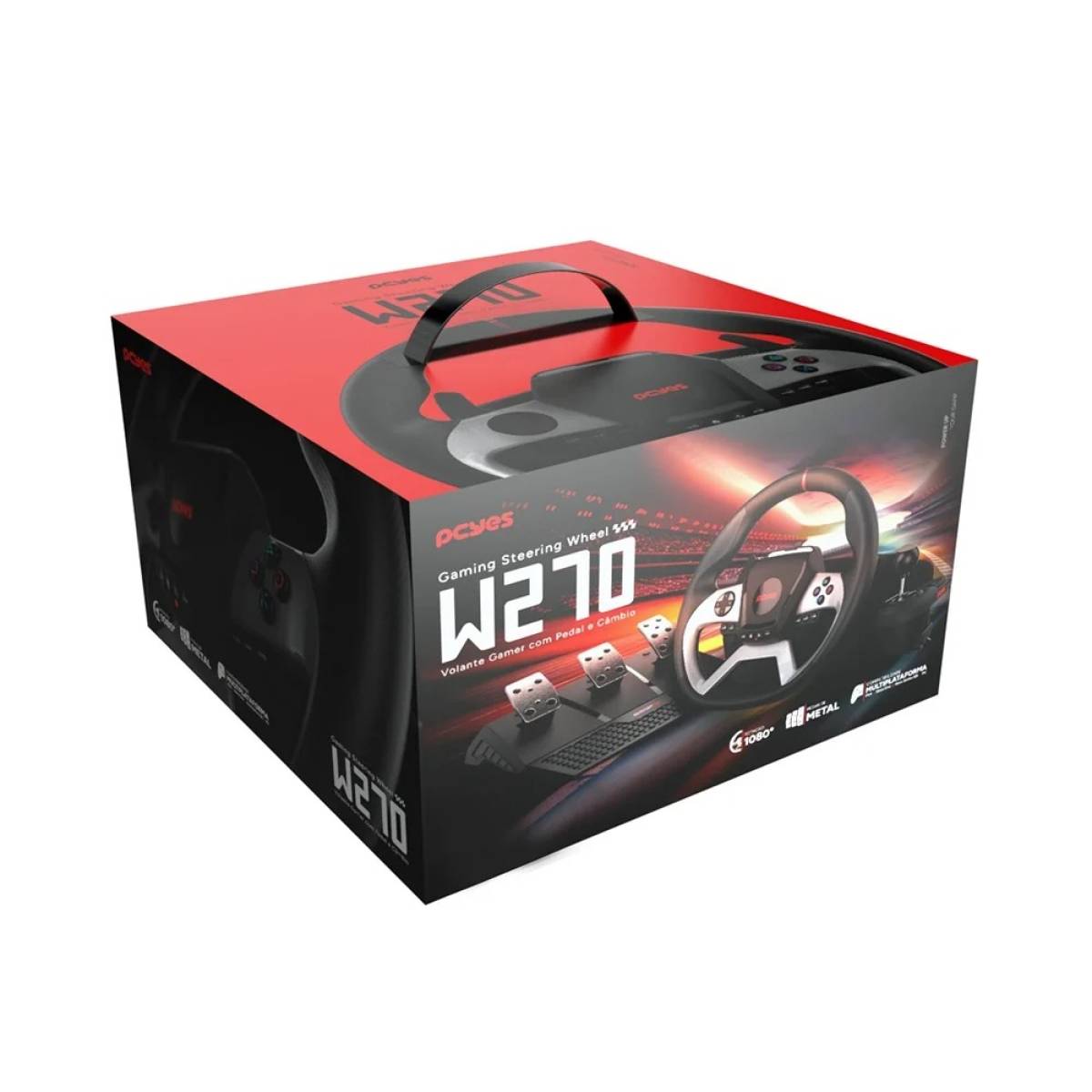 Volante PCYES W270 Force Feedback, Pedais e Câmbio, para PC, Xbox