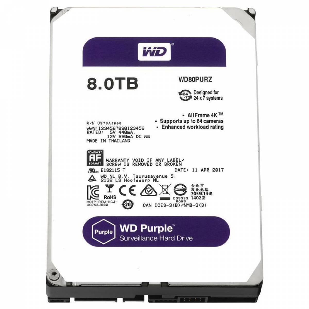 HD 8TB Western Digital SATA 3 128mb WD80PURZ 5400 Purple – Net