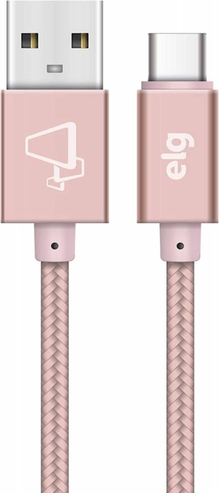 Cabo USB Tipo-C Nylon Trançado Rosa 1m - ELG - TC10BRG
