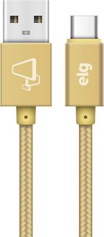 Cabo USB Tipo-C Nylon Trançado Dourado 1m - ELG TC10BG