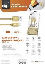 Cabo USB Tipo-C Nylon Trançado Dourado 1m - ELG TC10BG - Imagem 3