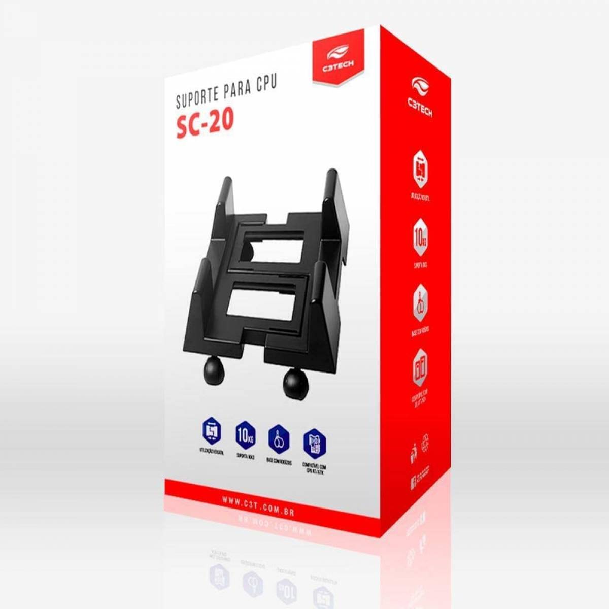 Suporte para gabinete preto c3 tech, Peso Suportado: 10Kg Suporte para gabinete preto c3 tech, Peso Suportado: 10Kg - Imagem 1