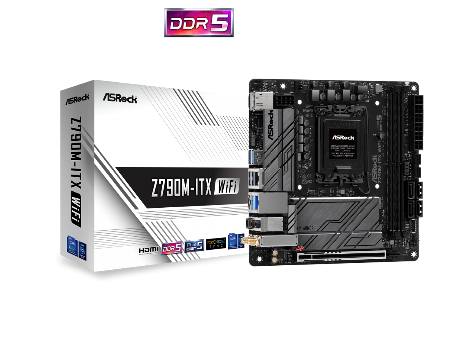 Placa Mãe ASRock Z790M-ITX WIFI Intel LGA1700 Mini-ITX Placa Mãe ASRock Z790M-ITX WIFI Intel LGA1700 Mini-ITX - Imagem 1