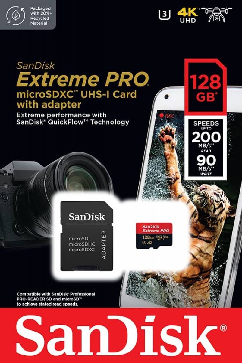 Cartão de Memória Sandisk microSD Extreme Pro 200MB/s leitura Cartão de Memória Sandisk microSD Extreme Pro 200MB/s leitura - Imagem 1
