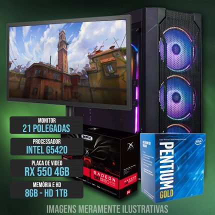 PC GAMER CHAOS INTEL G5420 8GB RAM 1TB HD RX550 4GB + MONITOR 21”