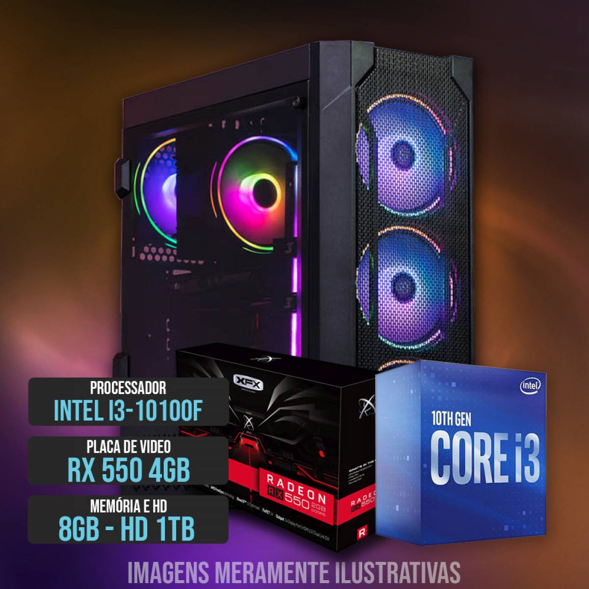 PC GAMER VORTEX I3 10100F 8GB RAM 1TB RX 550 PC GAMER VORTEX I3 10100F 8GB RAM 1TB RX 550 - Imagem 1