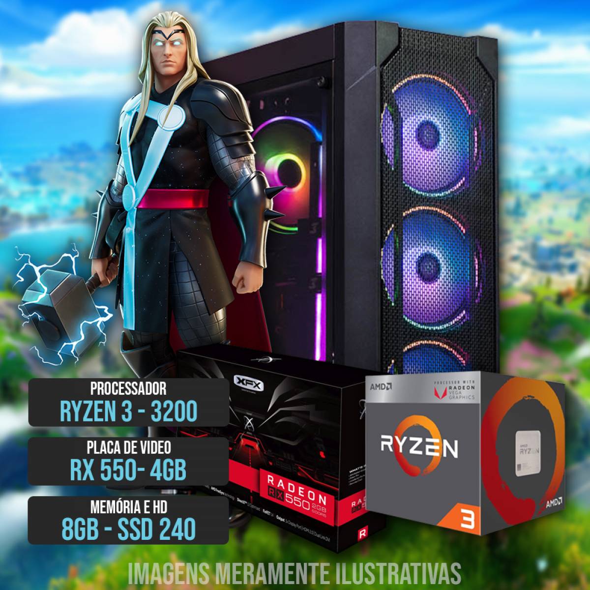 PC GAMER SPEC RYZEN 3 3200G 8GB RAM SSD 240 RX550 4GB PC GAMER SPEC RYZEN 3 3200G 8GB RAM SSD 240 RX550 4GB - Imagem 1