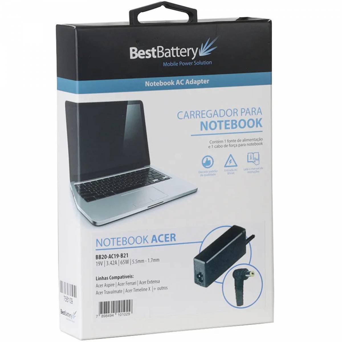Fonte Carregador para Notebook Acer 65W Fonte Carregador para Notebook Acer 65W - Imagem 1