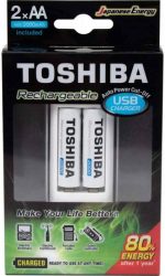 Carregador De Pilha USB TNHC-CU (C/2 Pilhas AA 2000 MAh)Toshiba