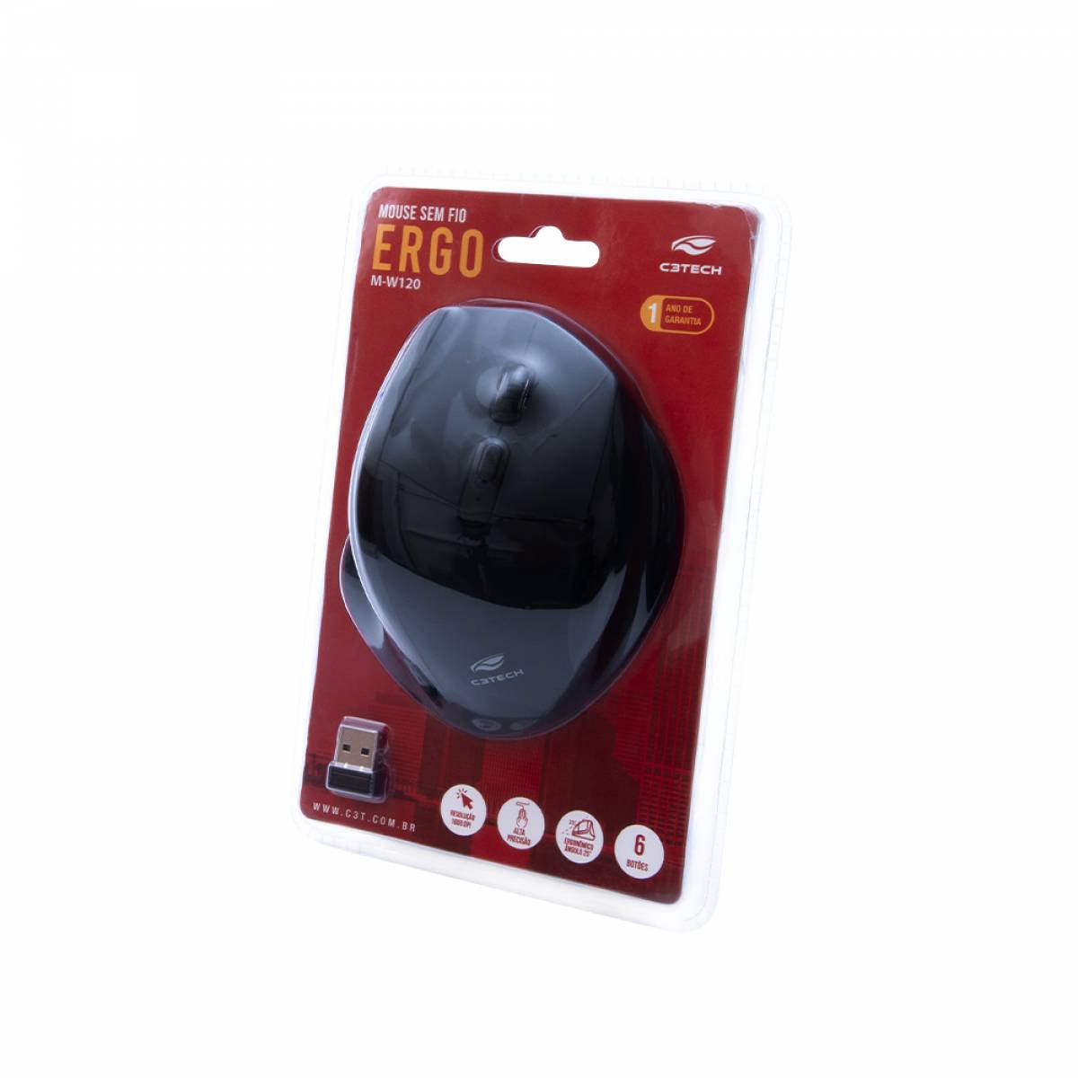 Mouse Sem Fio Ergo, M-W120BK C3Tech, confortável, Com 6 botoes Mouse Sem Fio Ergo, M-W120BK C3Tech, confortável, Com 6 botoes - Imagem 1