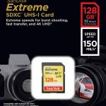 Cartão SD Sandisk 128gb Extreme SDSDXV5-128G-GNCIN - V30, 4k UHD