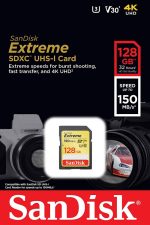 Cartão SD Sandisk 128gb Extreme SDSDXV5-128G-GNCIN - V30, 4k UHD
