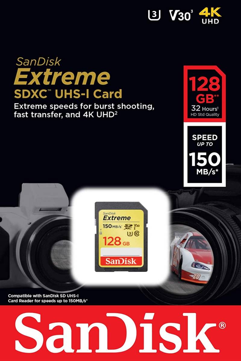 Cartão SD Sandisk 128gb Extreme SDSDXV5-128G-GNCIN - V30, 4k UHD Cartão SD Sandisk 128gb Extreme SDSDXV5-128G-GNCIN - V30, 4k UHD - Imagem 1