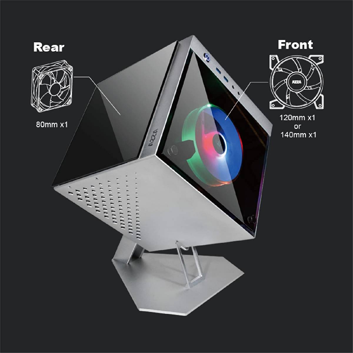 Gabinete Gamer AZZA Cube Mini 805 / 1 Cooler – Prata – Net Shop
