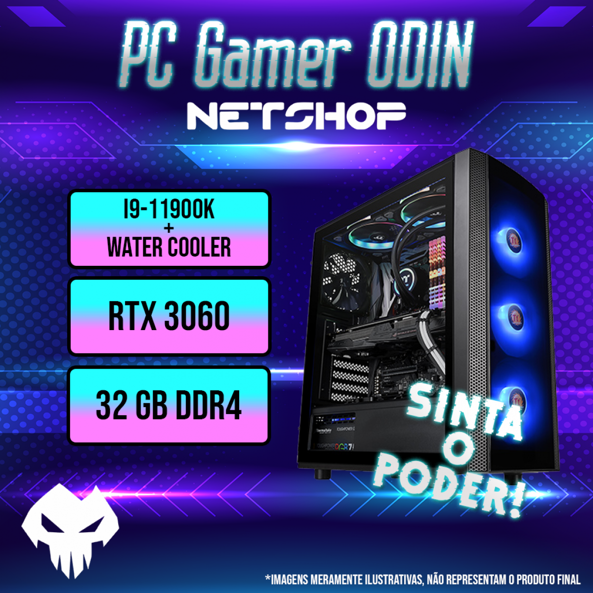 Computador Gamer Netshop ODIN - i9-11900k, RTX 3060, 32Gb DDR4 Computador Gamer Netshop ODIN - i9-11900k, RTX 3060, 32Gb DDR4 - Imagem 1