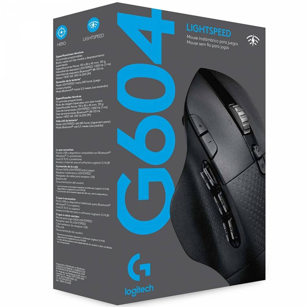 Mouse Sem Fio Gamer Logitech G604 Hero 16k Lightspeed, Bluetooth