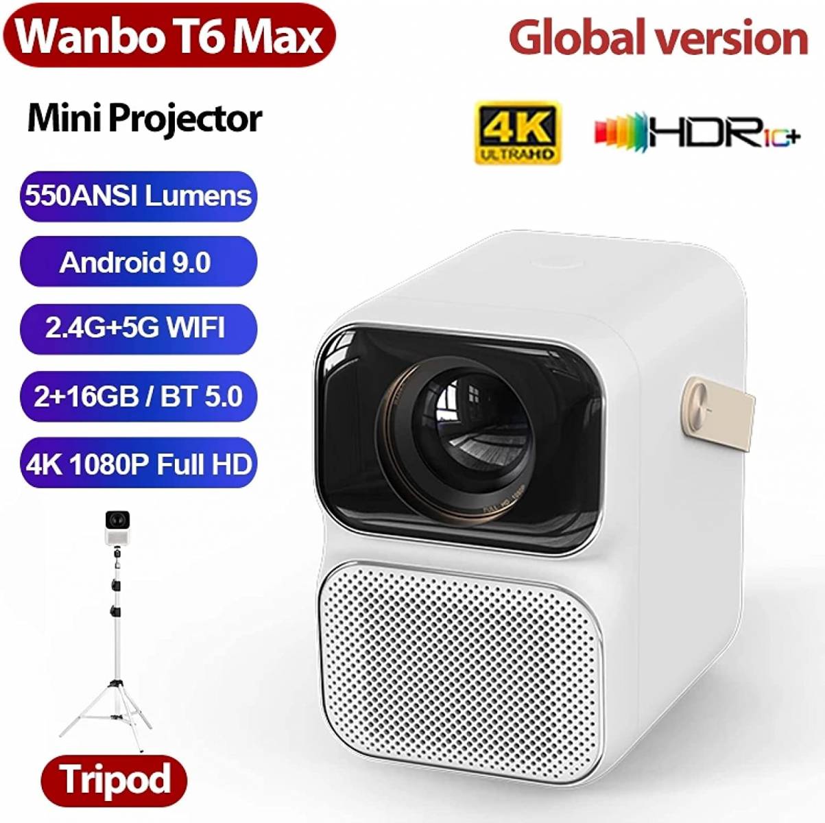 Projetor Xiaomi Wanbo LED T6 Max Portable 550 Lumens – Branco