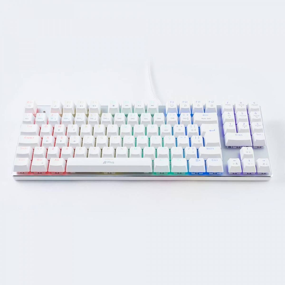 Teclado Gamer Mecânico A+ PLUS TECH Barak Branco Rainbow Blue