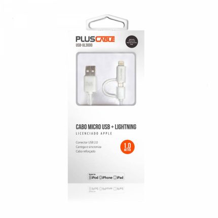 Cabo USB iPhone 5 e 6 USB-UL3000WH 1M MFI PlusCable - Branco