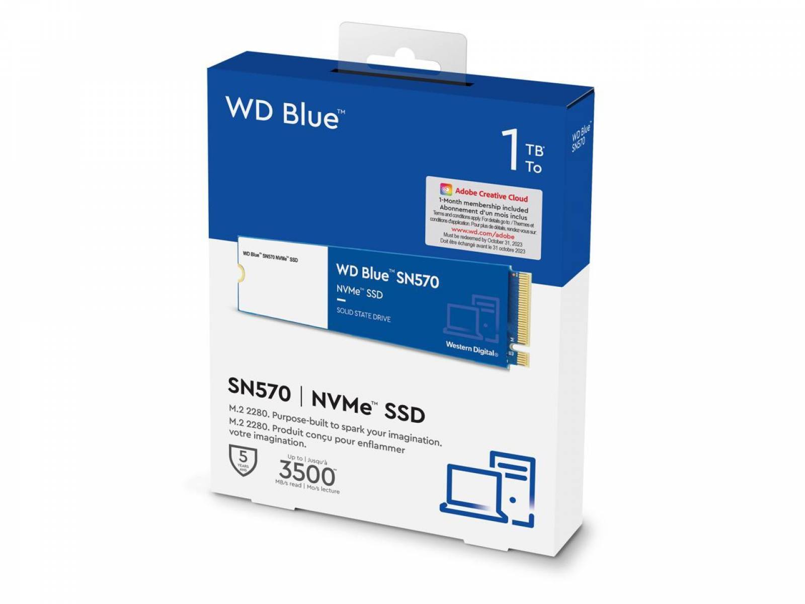 SSD WD Blue SN570, 1TB, M.2 2280, NVMe, 3.500Mbp/s, 2.300Mbp/s
