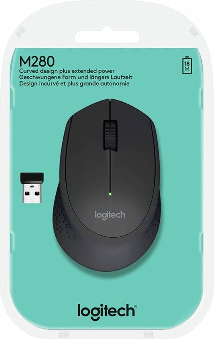 Mouse sem fio Logitech M280 com USB e Pilha Inclusa, Preto